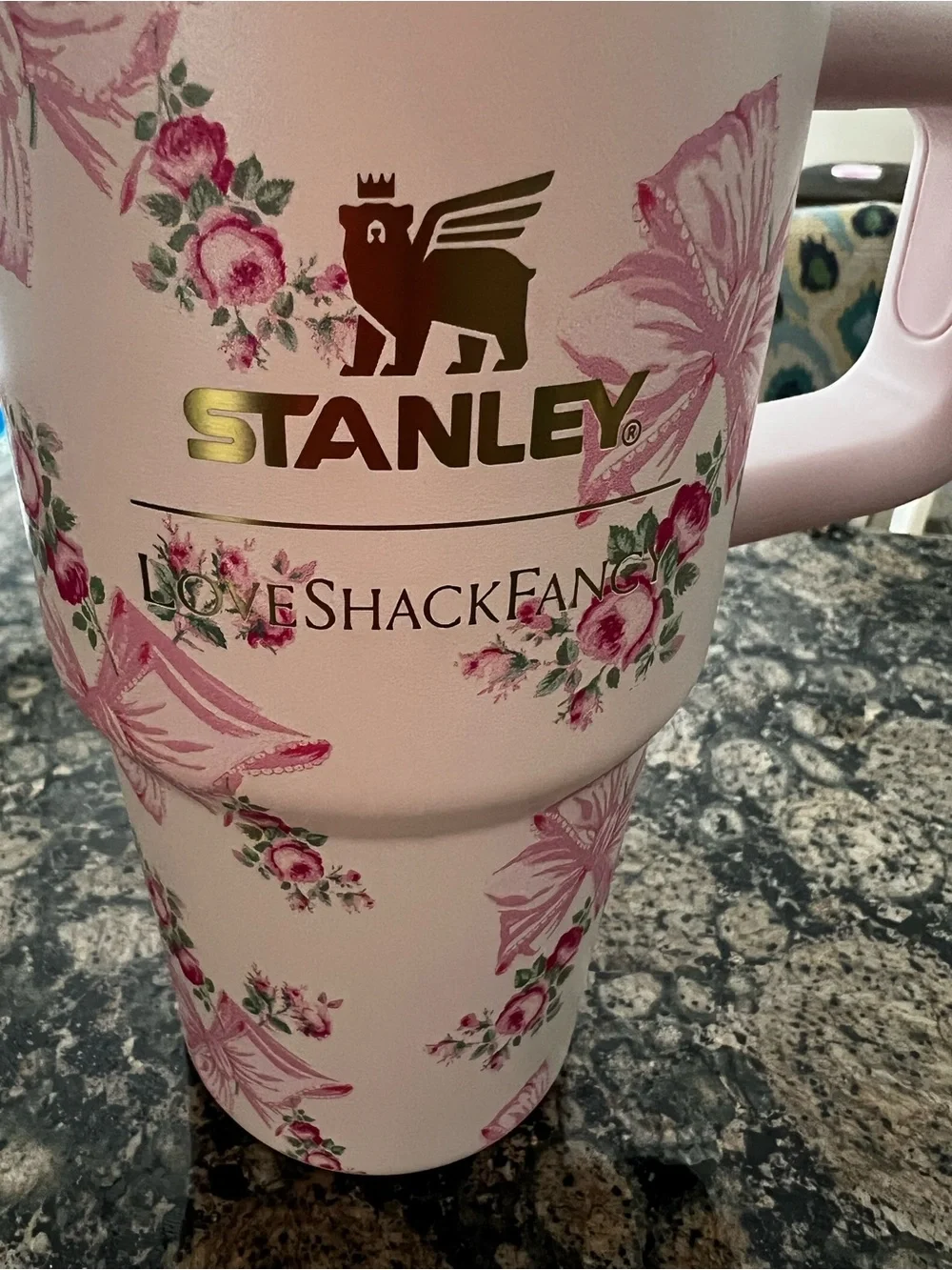Stanley Love Shack Fancy Pink Floral Travel Tumbler with Straw Lid and Handle - Picture 3 of 11